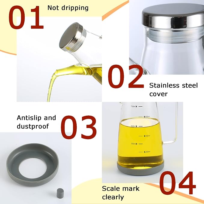Oil Dispenser for Kitchen, 34OZ Glass Oil Bottle with Drip Free Spout and Non Slip Bottom, High Borosilicate Glass, 1000ml Capacity for Olive Oil, Vinegar, Soy Sauce, Cooking (1000ml)