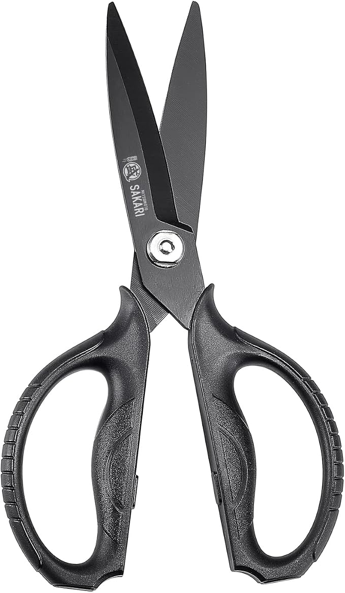 MITSUMOTO SAKARI Detachable Poultry Shears, Kitchen Scissors | Titanium-Plated Serrated Blades, Poultry Joints and Meat Prep, Seafood and Herb Cutting, Non-Slip Handle