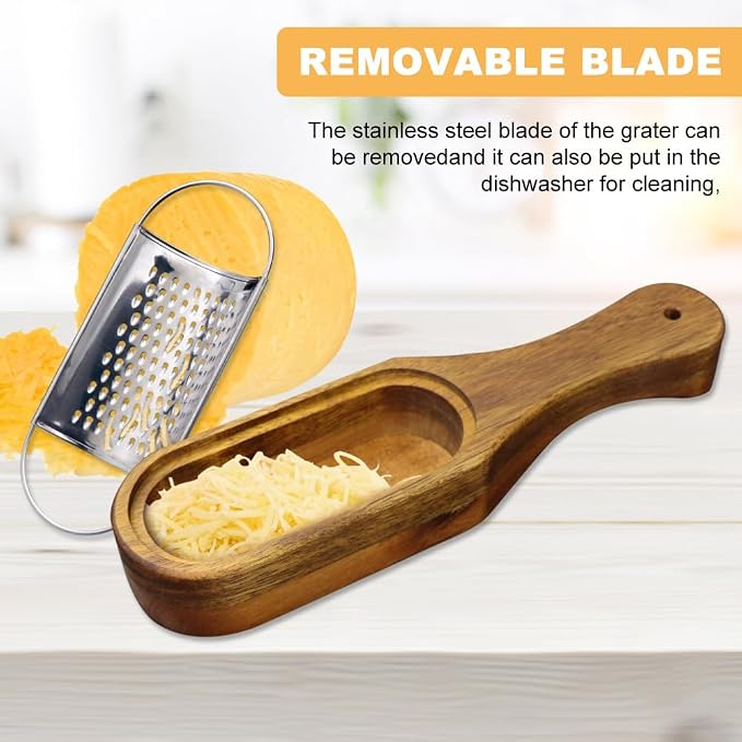 Cheese Grater With Container Stainless Steel Cheese Shredder With Wooden Handle Shredder Zester Grater Box Kitchen Handheld Cheese Spoon Grater for Cheese,Lemon,Chocolate