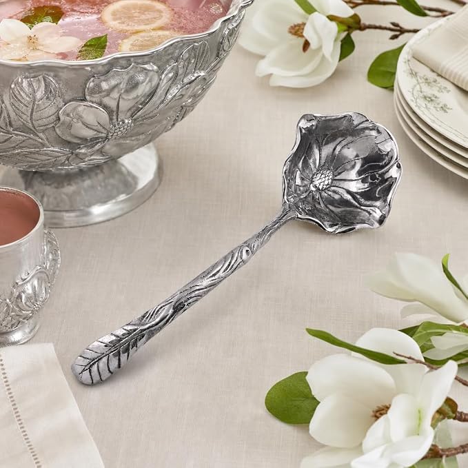 Arthur Court Magnolia Pattern Aluminum Serving Ladle - Elegant Punch/Soup Ladle for Entertaining - 12.5 Inch Long