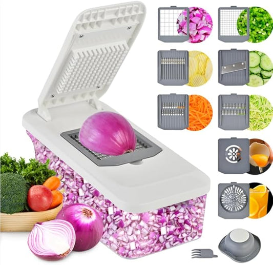 SUSTEAS Vegetable Chopper Mandoline Slicer,6 Blade Pro Food Chopper, Onion Potato Dicer, Veggie Cutter for Salad, Carrot, Cucumber Home Kitchen Gadgets Accessories Essentials(10 in 1, Grayish White)
