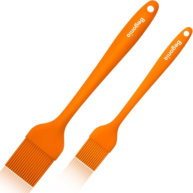 Begonia Silicone Kitchen Brush, 2pcs 10+8 inch Basting Brush (Orange) | Heat Resistant Pastry Brush for Cooking, Baking, Grilling, Spreading Oil