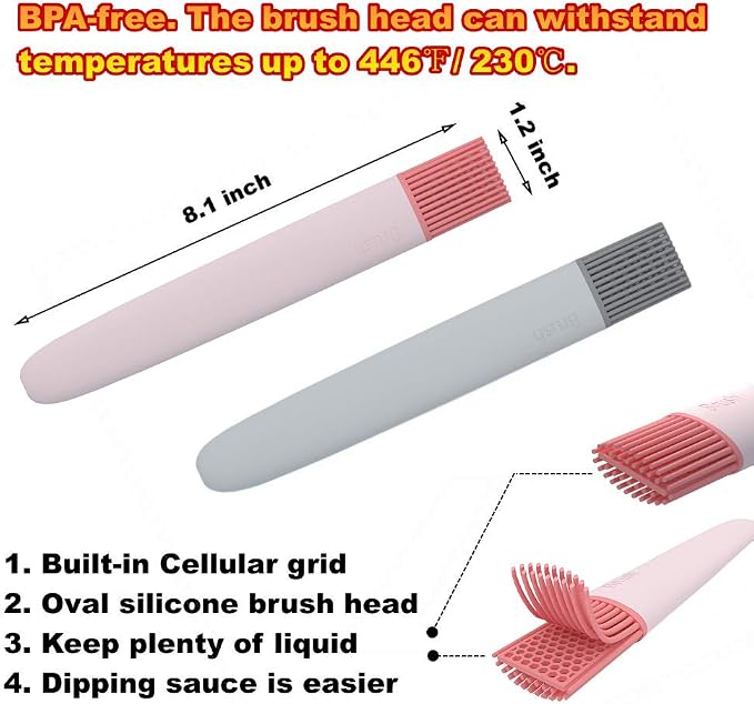 OYV Pastry Brush, Basting Brush BBQ Sauce Marinade Meat Silicone Oil Brush Heat Resistant Food Grade Cooking Brush for Baking, Cooking, Marinade, Sauce, Steaks (Gray+Pink)