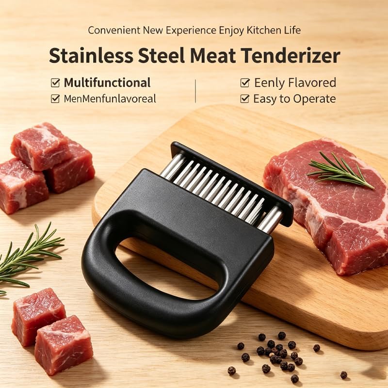 Meat Tenderizer 48 Blade Stainless Steel Needle Meat Tenderizer Tool, Steak Tenderizer for Beef Chicken Pork, Manual Meat Tenderizing Tool for Kitchen BBQ Cooking (3)