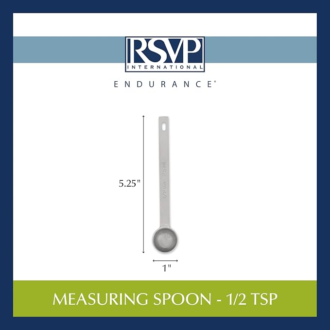 RSVP International Endurance Kitchen Collection Open Stock Measuring Spoon, Stainless Steel, Dishwasher Safe, 0.5-Teaspoon