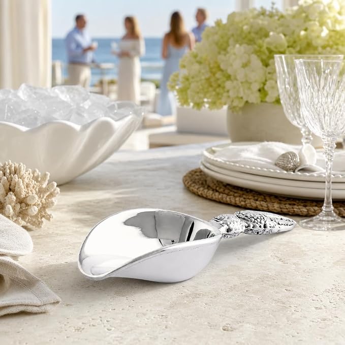 Arthur Court Crab Handle Ice Scoop - Sand Casted and Hand Polished Aluminum - Coastal Barware - 8 Inch Long