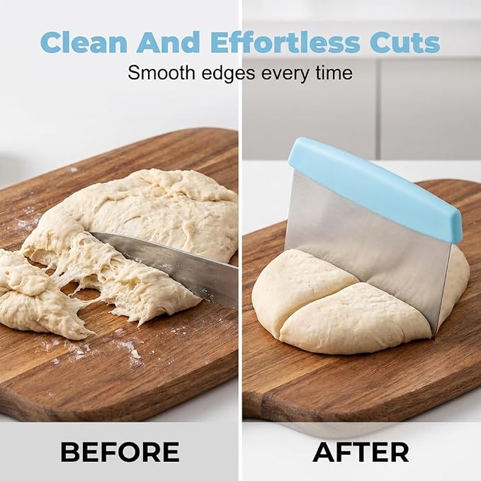 Stainless Steel Dough Scraper & Chopper with Measurement Marks, Multi-Purpose Pastry Cutter for Pizza Bread Cookie Dough, Heavy Duty Scraper with Non-Slip Handle (Black)