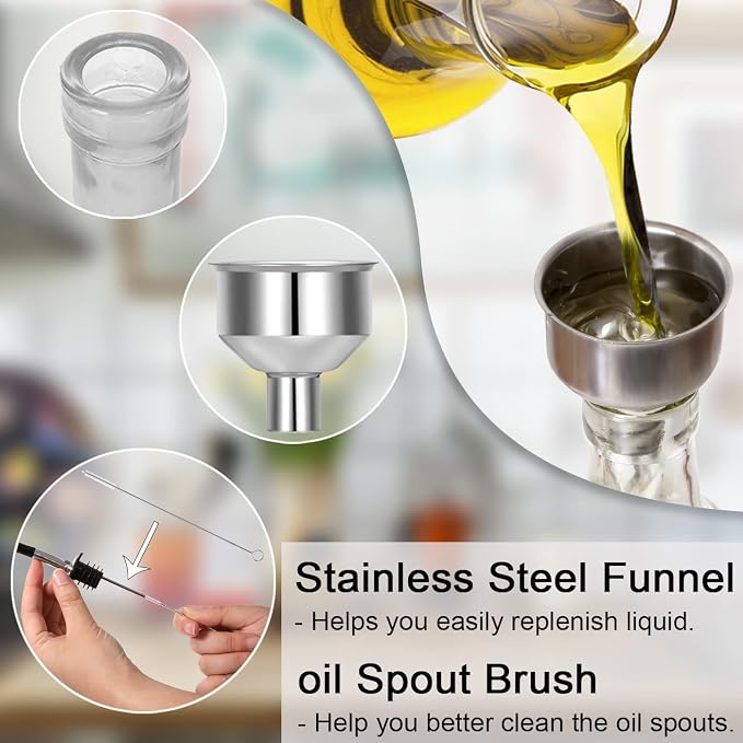 8 oz (250ml) Oil and Vinegar Dispenser Set - 2PCS Olive Oil Dispenser Bottles, Syrup Dispenser & Kitchen Oil Bottles with Pour Spouts and Funnel
