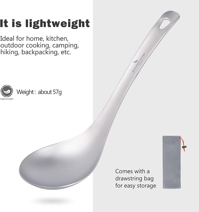 Boundless Voyage Titanium Long Handle Ladle Soup Spoon Thickeness Tableware Porridge Stew Sauce Deep-bowled Ladle Scoop Kitchen Cooking Utensils