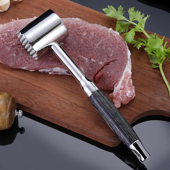 Stainless Steel Meat Mallet - Heavy Duty Meat Tenderizer Tool with Double-Sided Design & Ergonomic Handle, Dishwasher Safe for Kitchen, BBQ, Restaurant Use