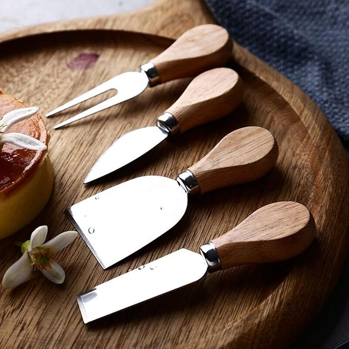 LTWQLing 4-Piece Cheese Knives Set, Stainless Steel Cheese Slicer with Wood Handle for Party Trays and Dinner Table