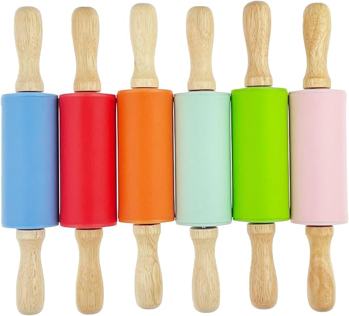 6 Pack Mini Small Rolling Pin 9 Inch Kids Rolling Pin Wooden Handle for Home Kitchen