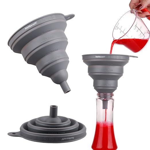 Funnel Set 4, Silicone Funnels for Kitchen, Collapsible Funnels for Water Bottle, Liquid Transfer Folding Camping Funnel with Narrow and Wide Mouth