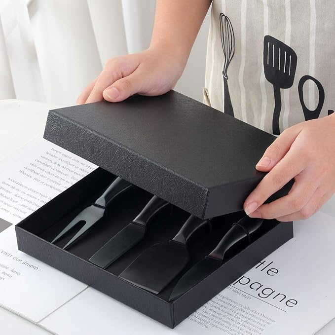 Cheese Knife Set,Stainless Steel Cheese Tool,Ergonomic Design&Easy To Use, for Birthday/Parties/Wedding/Bridal Shower/Housewarming and Anniversary (blackcase) black x case