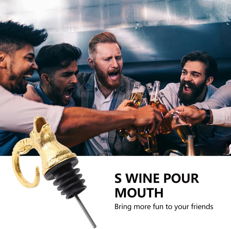 PRETYZOOM Wine Pourer Spout, Golden Antelope Head Bottle Stopper - Zinc Alloy