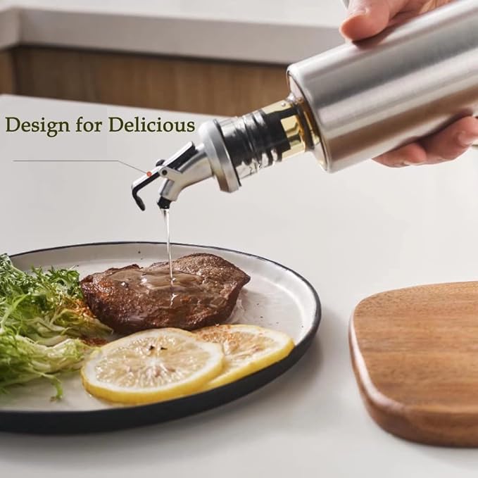 Mincham Olive Oil Dispenser Vinegar Cruet with No-drip Spout 7oz Capacity | 7oz (200ml) Capacity Glass & Stainless Steel Body