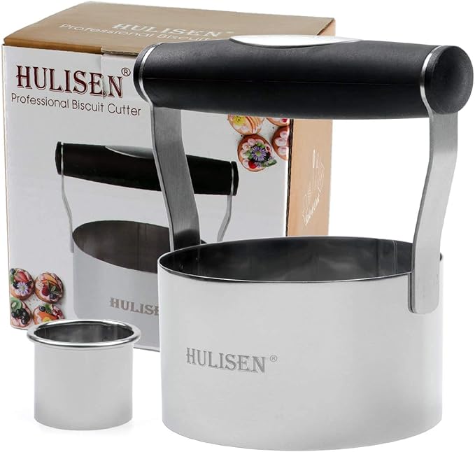 HULISEN 3.5 inch Biscuit Cutter, Stainless Steel Round Cookies Cutter with Soft Grip Handle, and Small Biscuit Cutter, Professional Baking Dough Tools, Gift Package
