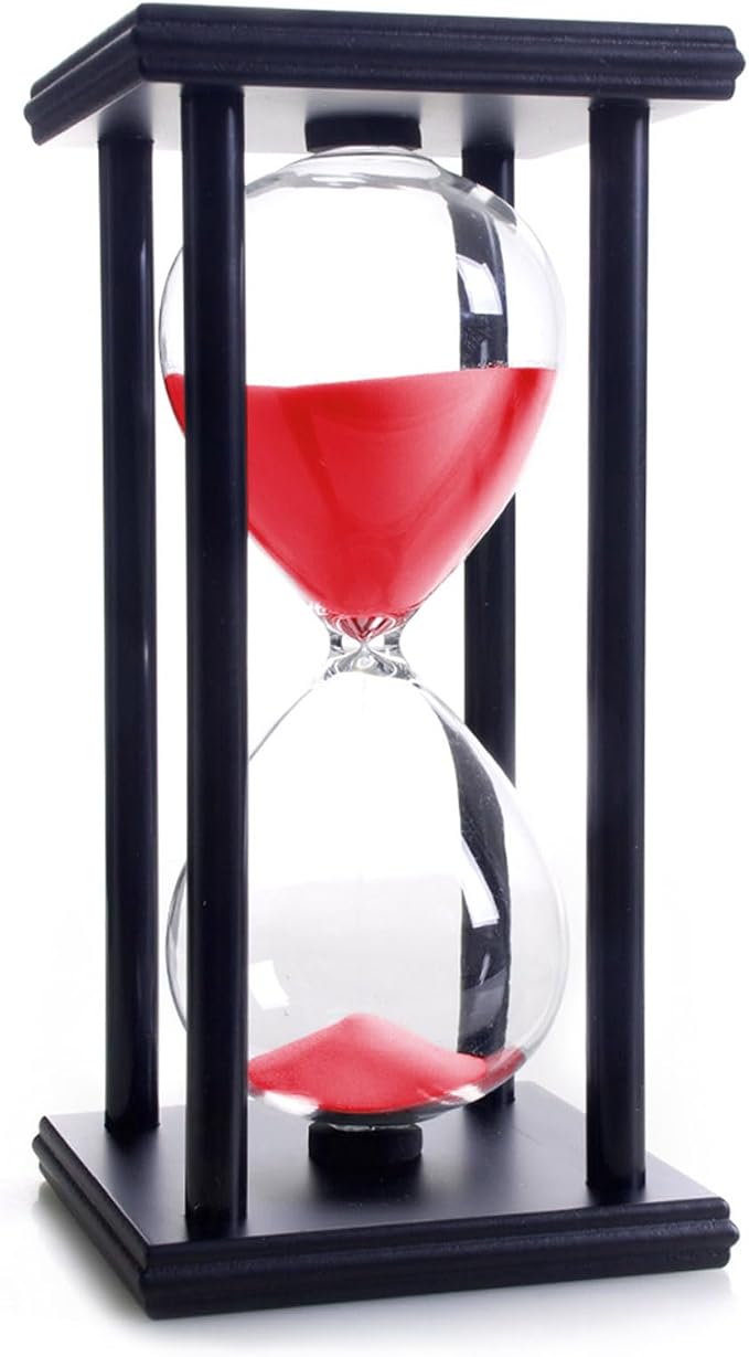 SAMLONG Hourglass 60 Minutes Red Sand Timer, Black Wooden Frame Sandglass