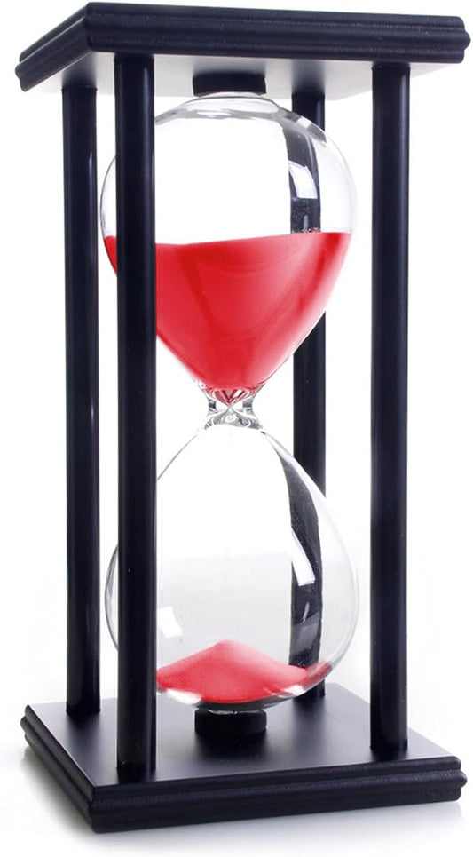 SAMLONG Hourglass 60 Minutes Red Sand Timer, Black Wooden Frame Sandglass