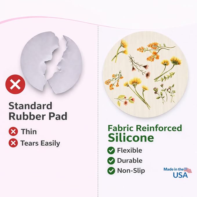 Andreas Silicone Jar Opener, Wallflower – 6.25" Non-Slip Lid Gripper & Garlic Peeler, Food and Dishwasher Safe, Multi-Use, Durable Silicone & Fabric, Made in the USA, JO-GGWF