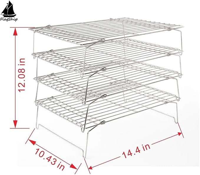 FlagShip Cooling Baking Rack Set of 4, 100% 304 Stainless Steel Wire Baking Rack, Stackable Cooling Cooling Roasting Cooking - 14.4''x10.43''