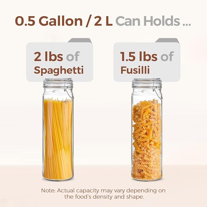 ComSaf Tall Glass Pasta Containers with Airtight Lids 68 oz 3 Pack Canister | Spaghetti linguine, Long pasta storage, Breadsticks, Vertical pantry organization, Cabinet organization, Dry food storage