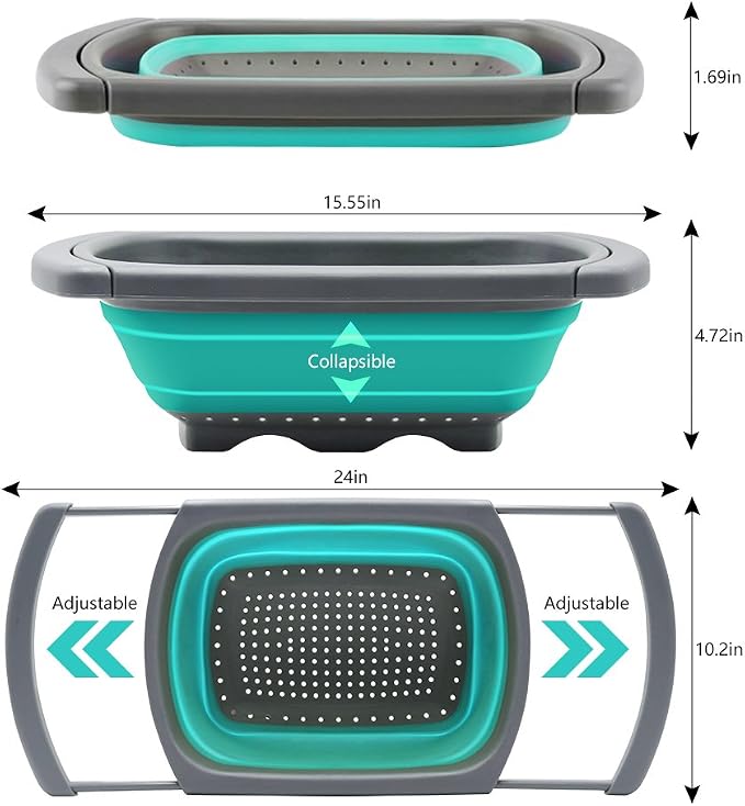 Qimh Colander collapsible, Colander Strainer Over The Sink Vegetable/Fruit Colanders Strainers With Extendable Handles, Folding Strainer for Kitchen,6 Quart