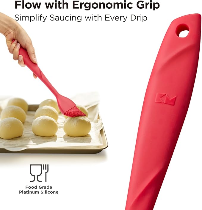 Kitchen Mama WaltzGrip Platinum Silicone Basting Pastry Brush, Red | Heat-Resistant, For Cooking, Baking, Grilling, Spreading Oil or Butter, Dishwasher-Safe