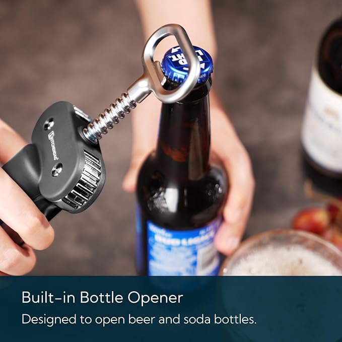 KITCHENDAO Luxury 3 in 1 Wine Opener with Foil Cutter, Beer Bottle Opener, Sturdy Zinc Alloy Wing Corkscrew with Self-centering Non-stick Sharp Screw, Easy to Remove Cork, Manual Corkscrew (Black)
