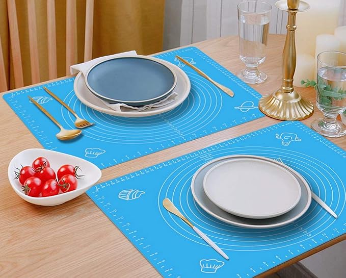 Silicone Baking Mat with Measurements – Heat Resistant, BPA Free, Non-Stick Pastry Mat for Rolling Dough – Easy to Clean Silicone Mat - Does Not Discolor-Blue