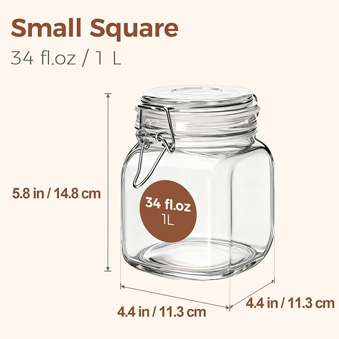 ComSaf Square Glass Pantry Jars with Airtight Lids 34 oz 3 Pack Coffee | Coffee beans, Tea sugar flour, Coffee station, Pantry organization, Small apartments, Countertop storage, Pickle