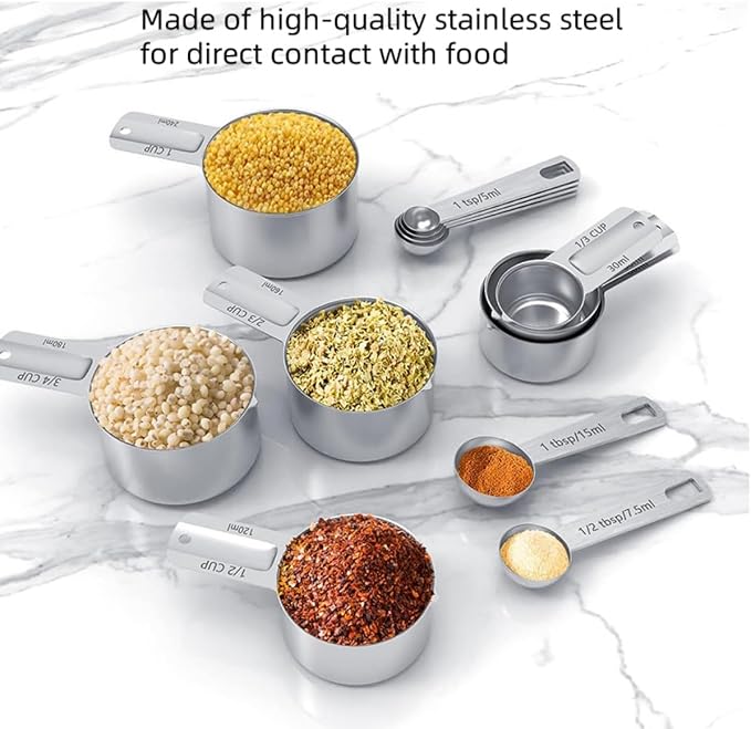 7x Stainless Steel Measuring Cups with 6x Measure Spoons Set,4x Py&Res Plastic liquid Measurings Cups for Liquids,Kitchen Gadgets for Cooking & Baking Utensils Christmas Gift (17Pcs)