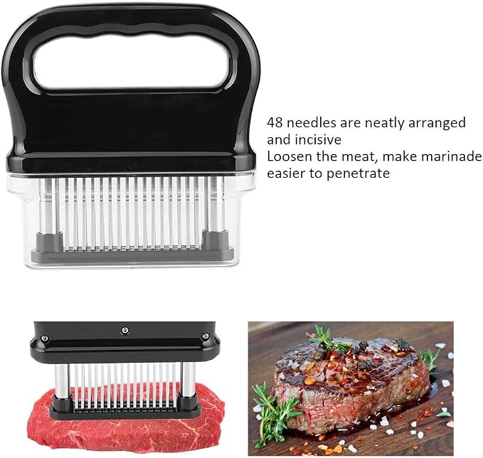 Meat Tenderizer, Kitchen Meat Pounder with 48 Stainless Steel Needle Blade Meat Beater Cooking Tool for Beef Turkey Chicken Steak Veal Pork Fish