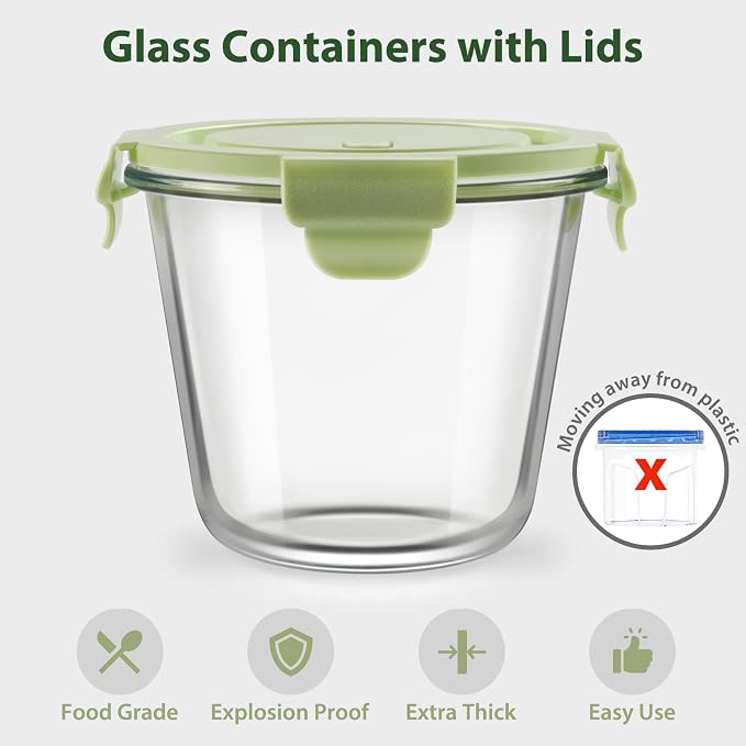 3Cup/23oz Glass Meal Prep Containers with Vented Lids, 6 PACK | Airtight丨Heat-Resistant丨BPA-Free丨Lunch Soup Leftover Food Storage丨Microwave Oven Dishwasher Freezer Safe丨Round