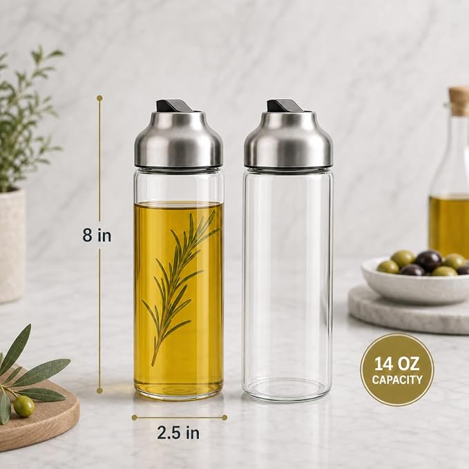 Aelga Olive Oil Dispenser - 14 OZ Glass Oil and Vinegar Dispenser Bottles Set for Kitchen No Drip-Set of 2