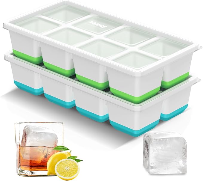 VEHHE Ice Molds, 3 Pack Easy-Release & Stackable Whiskey Ice Cubes Mold for Drinks and Cocktails (Blue+Green)