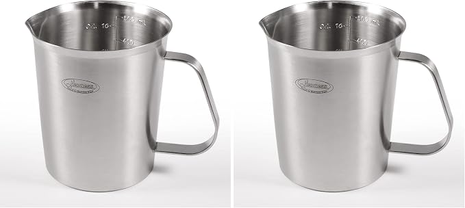 Newness Stainless Steel Measuring Cup, Metal Measuring Cup with Handle (Upgraded, 3 Marking Including Cup/ML/Ounce Scale), 16 Ounces (0.5 Liter, 2 Cup) (Pack of 2)