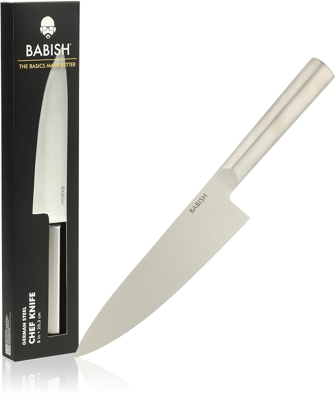 Babish 8-Inch Chef Knife – High-Carbon 1.4116 German Steel Kitchen Knife, Full-Tang Razor Sharp Chef’s Blade for Chopping, Slicing, Dicing & Everyday Prep