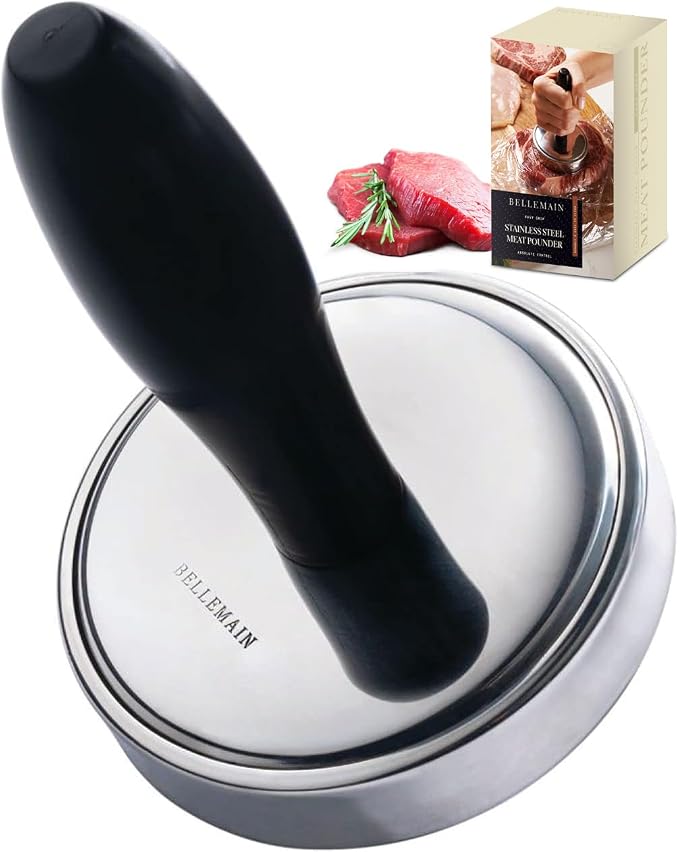 Bellemain Meat Pounder Flattener, Easy-Grip Meat Tenderizer, Stainless Steel Meat Mallet for Cooking, Meat Hammer, Chicken Tenderizer, Meat Smasher Utensil, Kitchen Mallet, Meat Masher Tool
