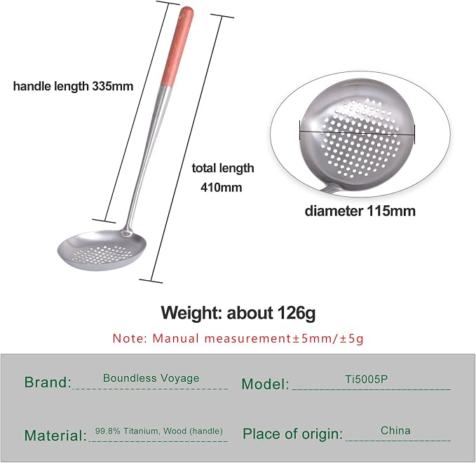 iBasingo&Boundless Voyage Titanium Skimmer Ladle Lightweight Cooking Tool with Wood Handle Food Strainer Colander Kitchen Tools US-Ti5005P