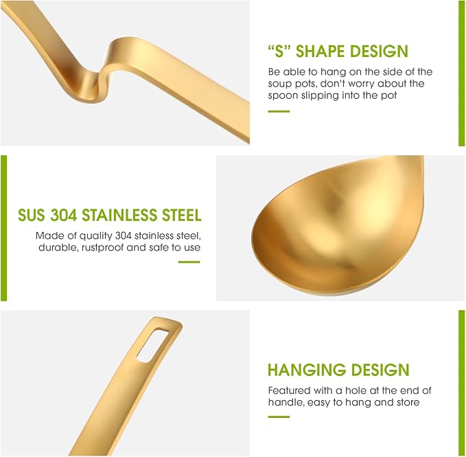 Patelai Hot Pot Slotted Ladle Set Stainless Steel Soup Ladle Strainer Scoops Cooking Skimmer Cookware Utensil for Hotpot Scooping Sauce Serving, 12 Inch(4 Pcs,Gold)