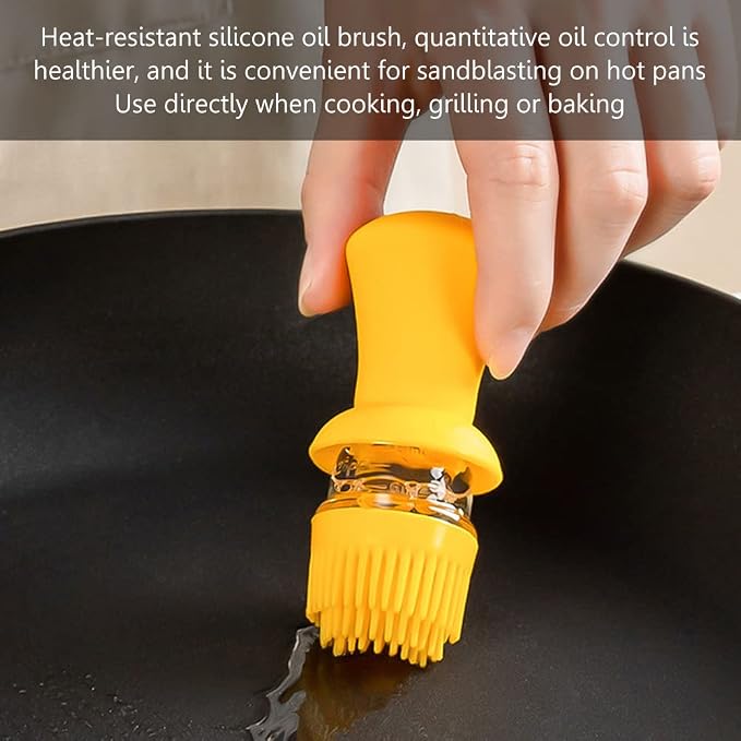Oil Dispenser Bottle with Silicone Brush, 2 in 1 Dropper Measuring Glass Oil Bottle for Kitchen BBQ Grill Baking Air Fryer Oven (Yellow)