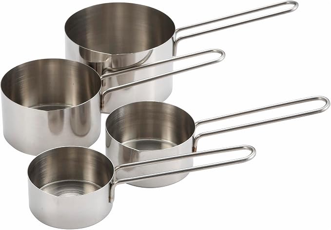 Winco Stainless Steel 4-Piece Measuring Cup Set | Dishwasher safe, Precision measurements, Restaurant service, Measuring, baking, or food-preperation