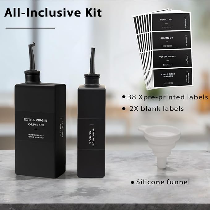 Black Glass Olive Oil Dispenser Bottle for Kitchen, UV-Blocking Oil and Vinegar Dispenser Set, Soy Sauce Dispenser, Coffee Syrup Bottles, Modern Kitchen Decor (Black, 16.9oz, 4pcs)