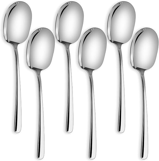SOLEADER Extra Large Serving Spoons Set,12 Inch Stainless Steel,Cooking Spoon,Pasta Spoon,Buffet Serving Utensils,Spoons Silverware,Foodgrade 18/8 Stainless Steel,Pack of 6