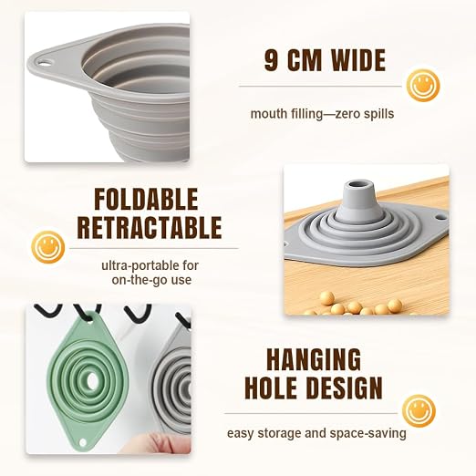 Kitchen Funnel Set 3 Pack, 2025 New Funnels for Kitchen Use Filling Bottles, Silicone Collapsible Funnel, Small Funnels for Filling Small Bottles, for Water Bottle Liquid Transfer (6PCS)