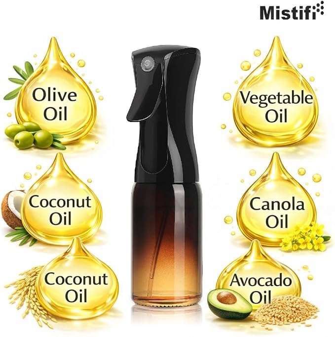 Mistifi oil spray Premium 150ml Glass. Fine Mist Spray Bottle for Air Fryer, Olive Oil, Healthy Nonstick Frying, Commercial & Home Kitchen Use (150ml Glass bottle PS64102)