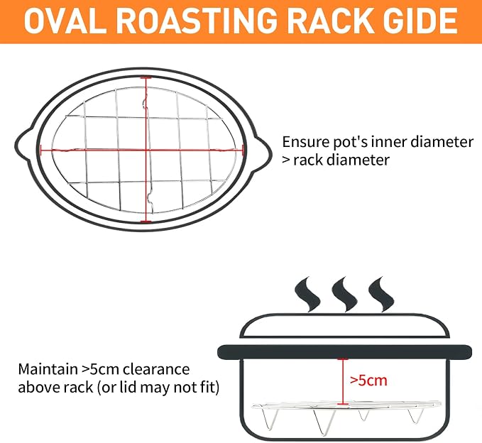 TamBee Turkey Roasting Cooling Racks Wire Broiling Rack Roasting Rack | for Oven Stainless Steel Oval Steamer Rack Baking Canning Rack