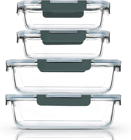 M MCIRCO 80 oz & 36 oz Extra Large Glass Food Storage Containers with Lids | Meal Prep Containers, 2 Pack 80 oz(10 cup) &2 Pack 36 oz (4.5 cup) Baking Containers, Microwave, Oven, Freezer, Dishwasher