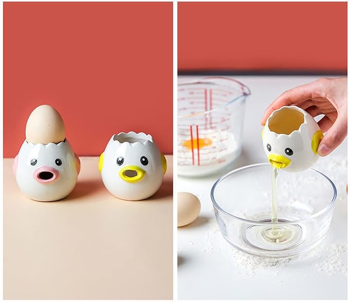 2Pcs Ceramic Egg Separator Set, Chicken-Shaped Yolk & White Divider | Pink/Yellow｜Serrated Edge Design｜Baking/Cooking Use｜Mess-Free Separation｜Dishwasher Safe｜Compact Storage｜Fun Kitchen Gadget